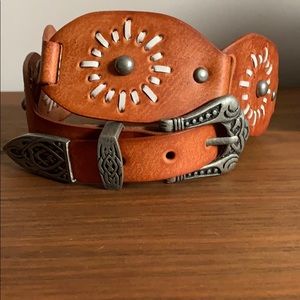 Western Boho Style Tan Leather Belt with Silver Hardware